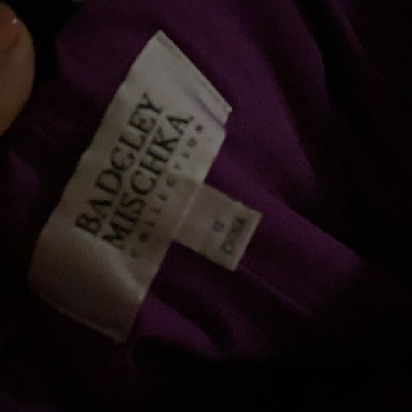 Badgley mischka / purple magenta ruffle strapless satin peplum cocktail dress 4 - Picture 6 of 6